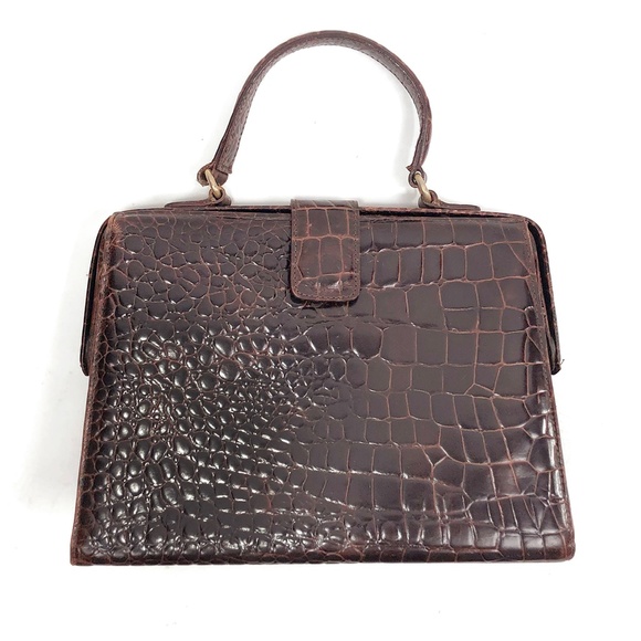 Vintage TALBOTS Brown Leather Croc-embossed Bag - Picture 2 of 9